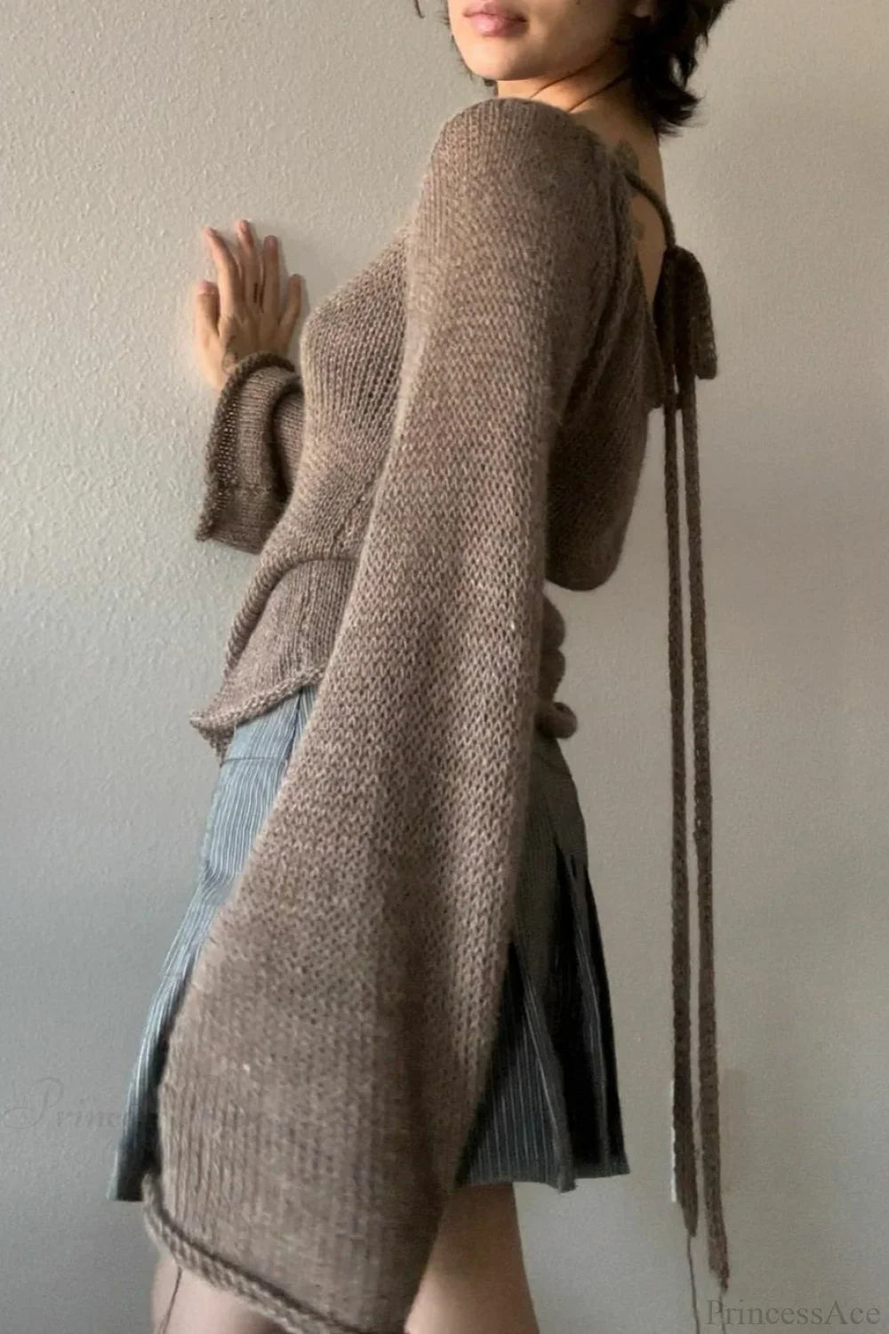 Bell Sleeve Tie Back Knit Sweater image 2