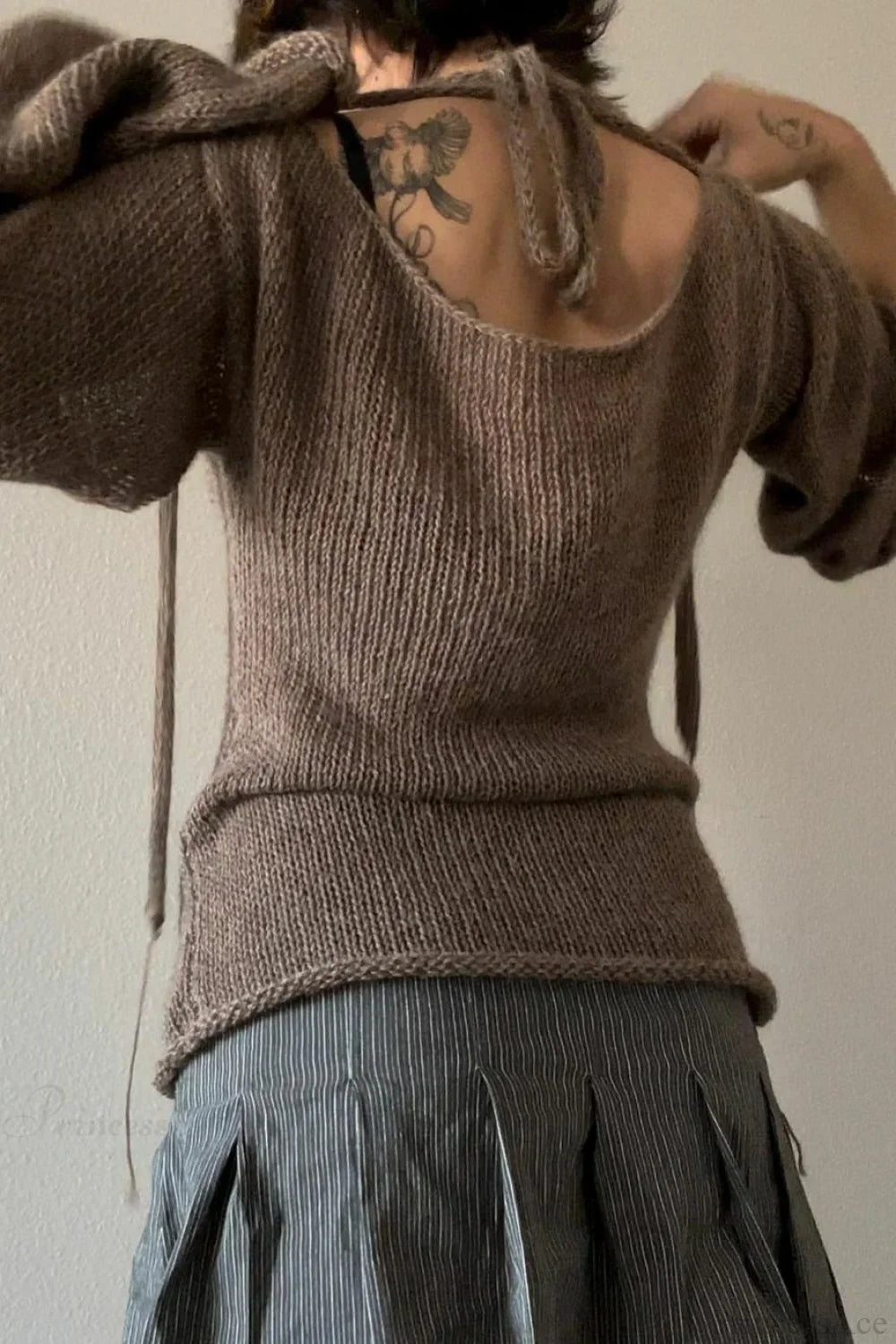 Bell Sleeve Tie Back Knit Sweater image 5
