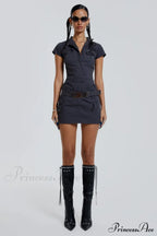 Belted Cargo Mini Charming Dress In Grey image 2