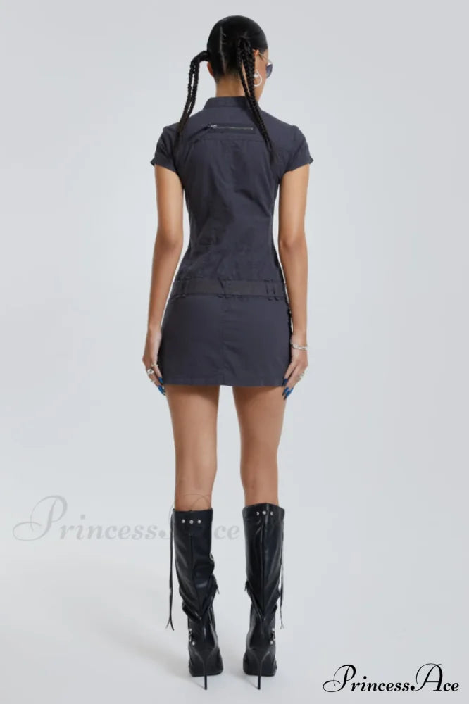 Belted Cargo Mini Charming Dress In Grey image 7