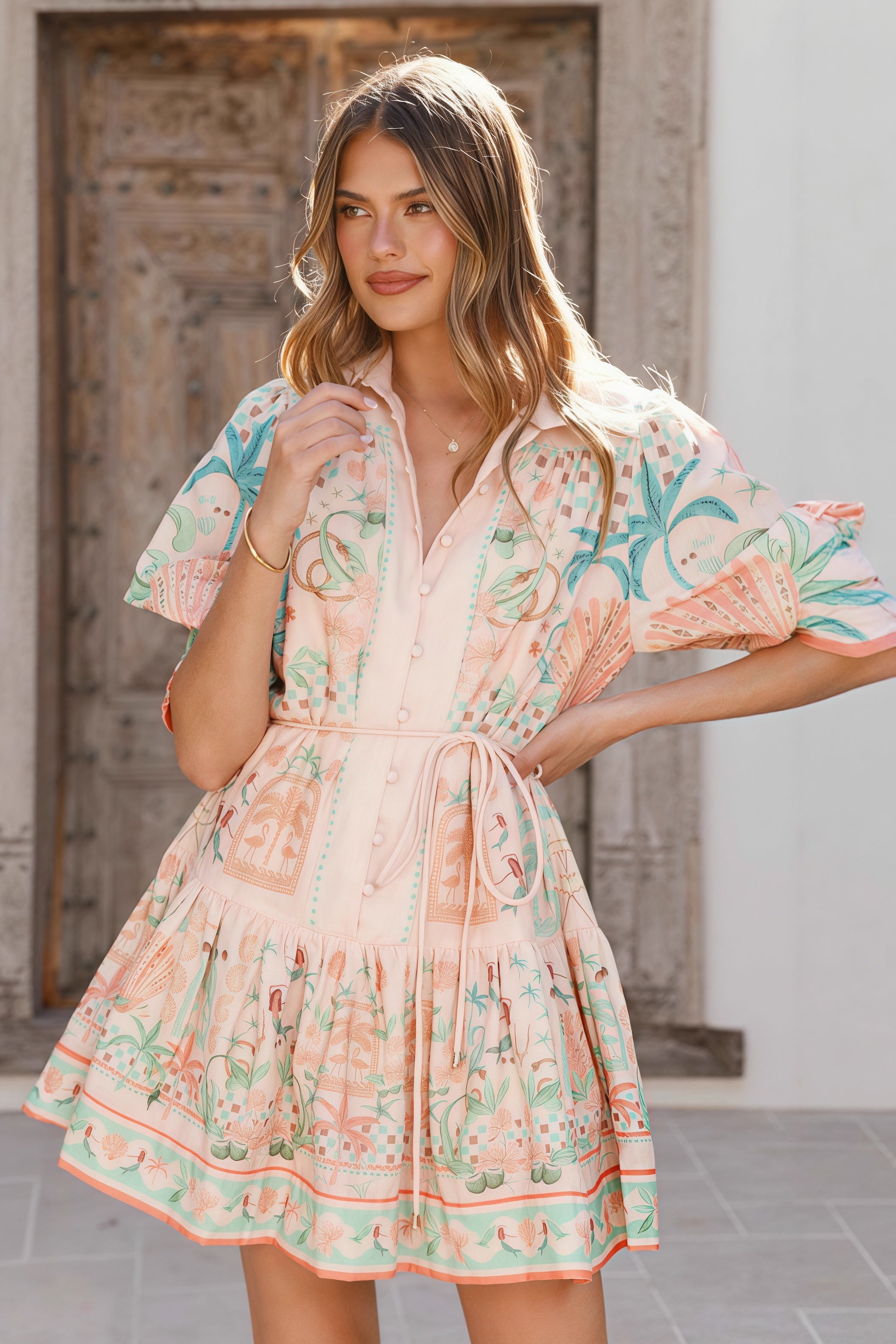 Elegant Linen Tie Belt Waist Cinching Casual Fairy Mini Dress image 2
