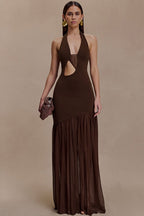 Asymmetrical Cutout Shirred Backless Fitted Maxi Dress image 5