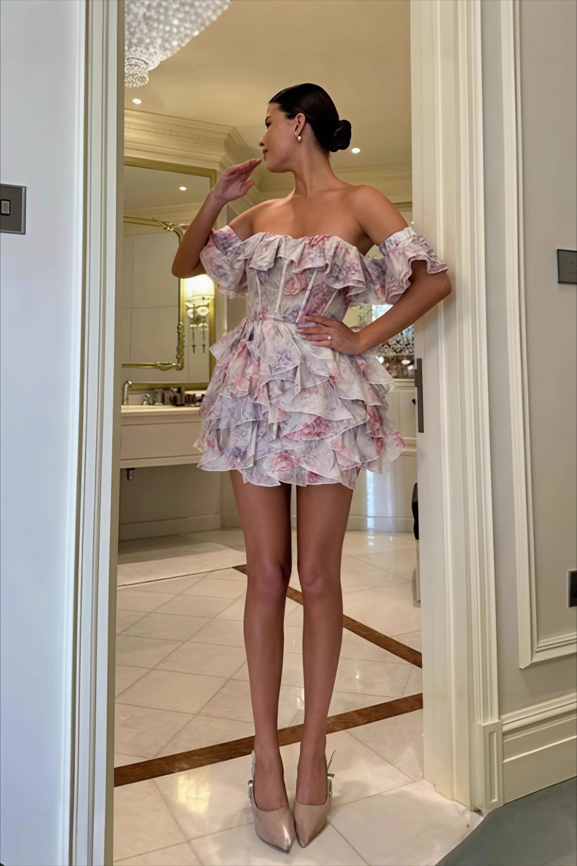 Romantic Organza Floral Print Strapless Mini Dress image 4