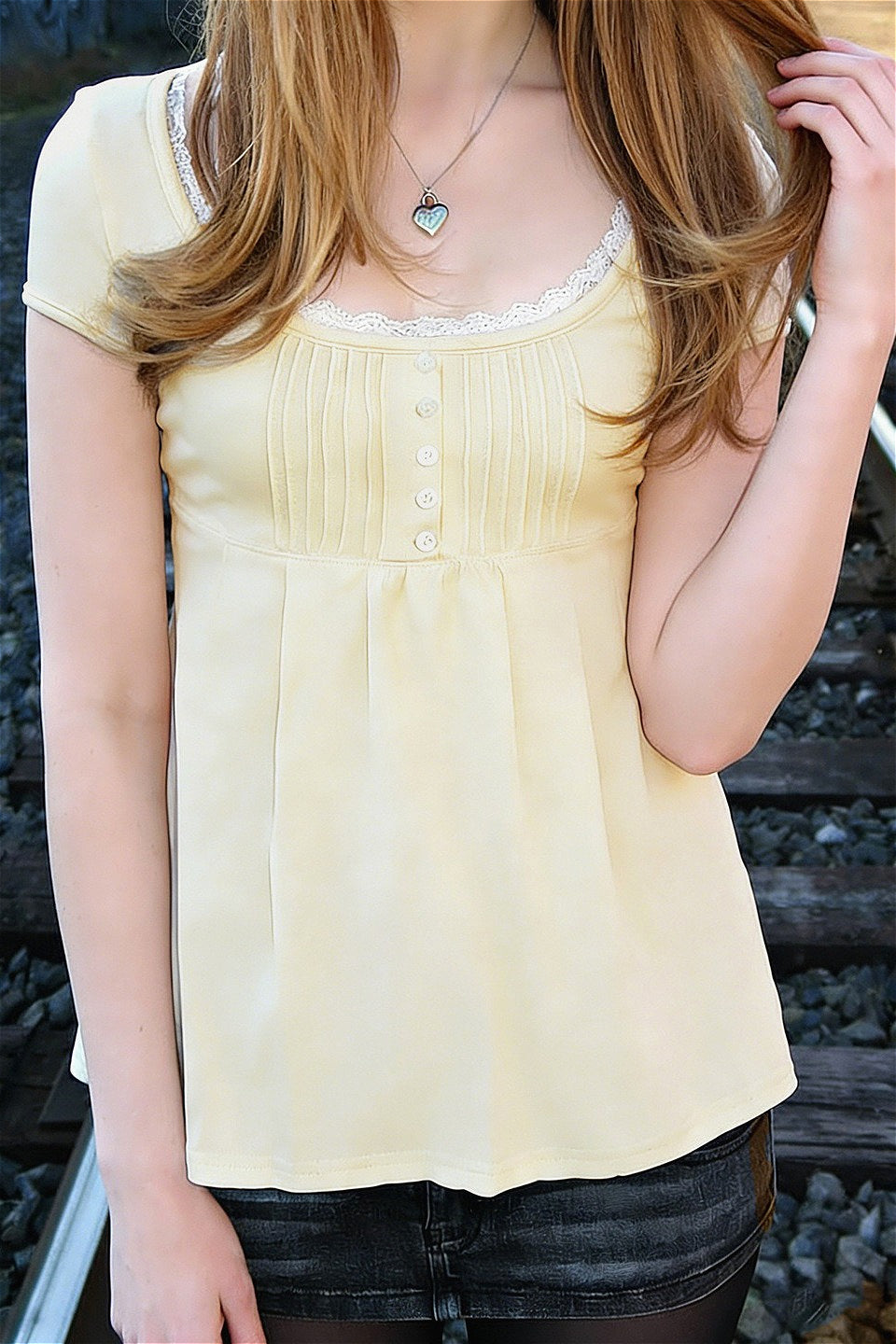 Lace Ruffle Pleated Button Blouse image 3