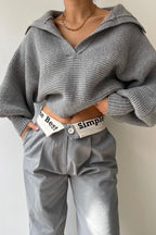 Lantern Sleeve Open Collar Knit Sweater image 31