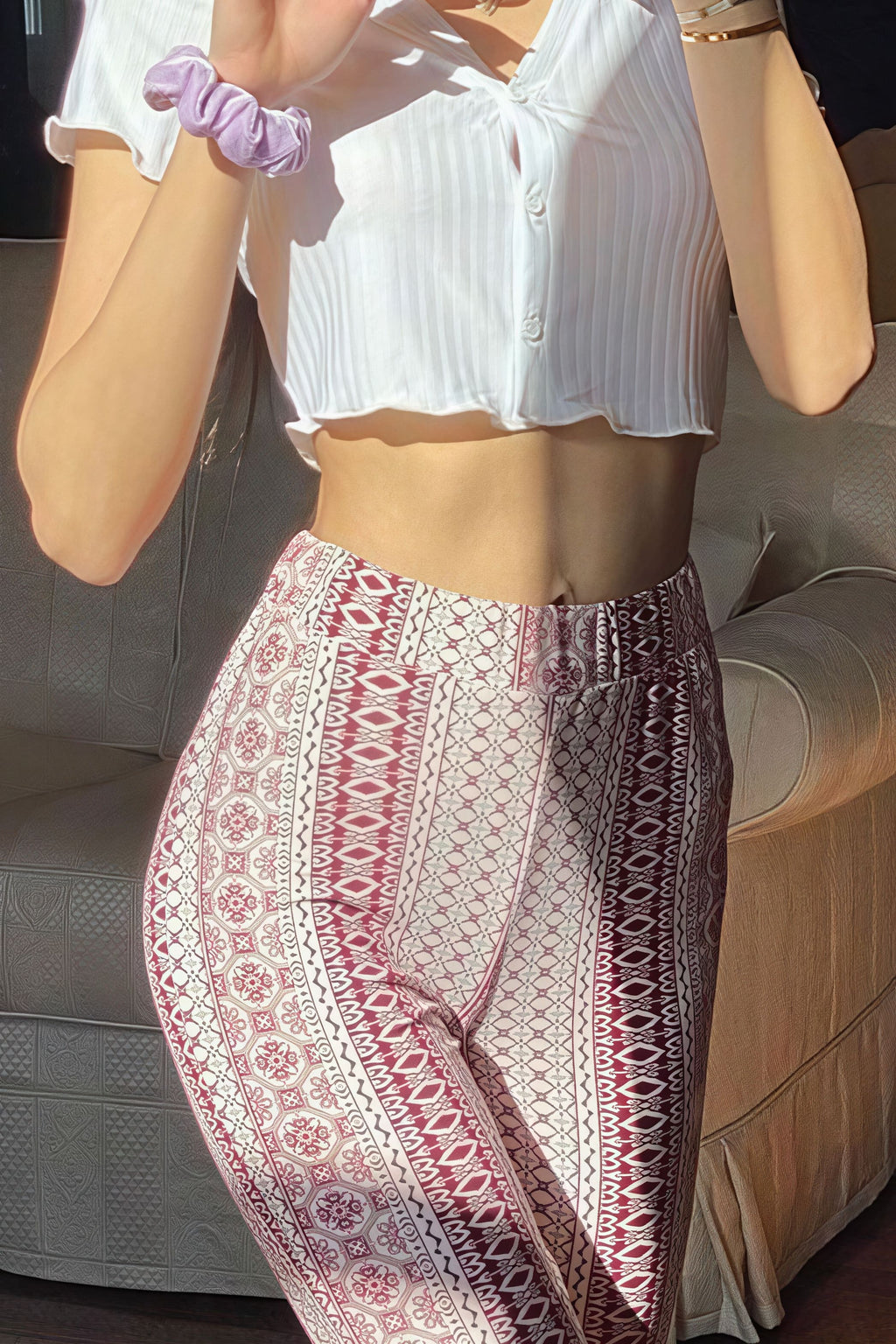Vacation High Waist Printed Flare Pants image 4