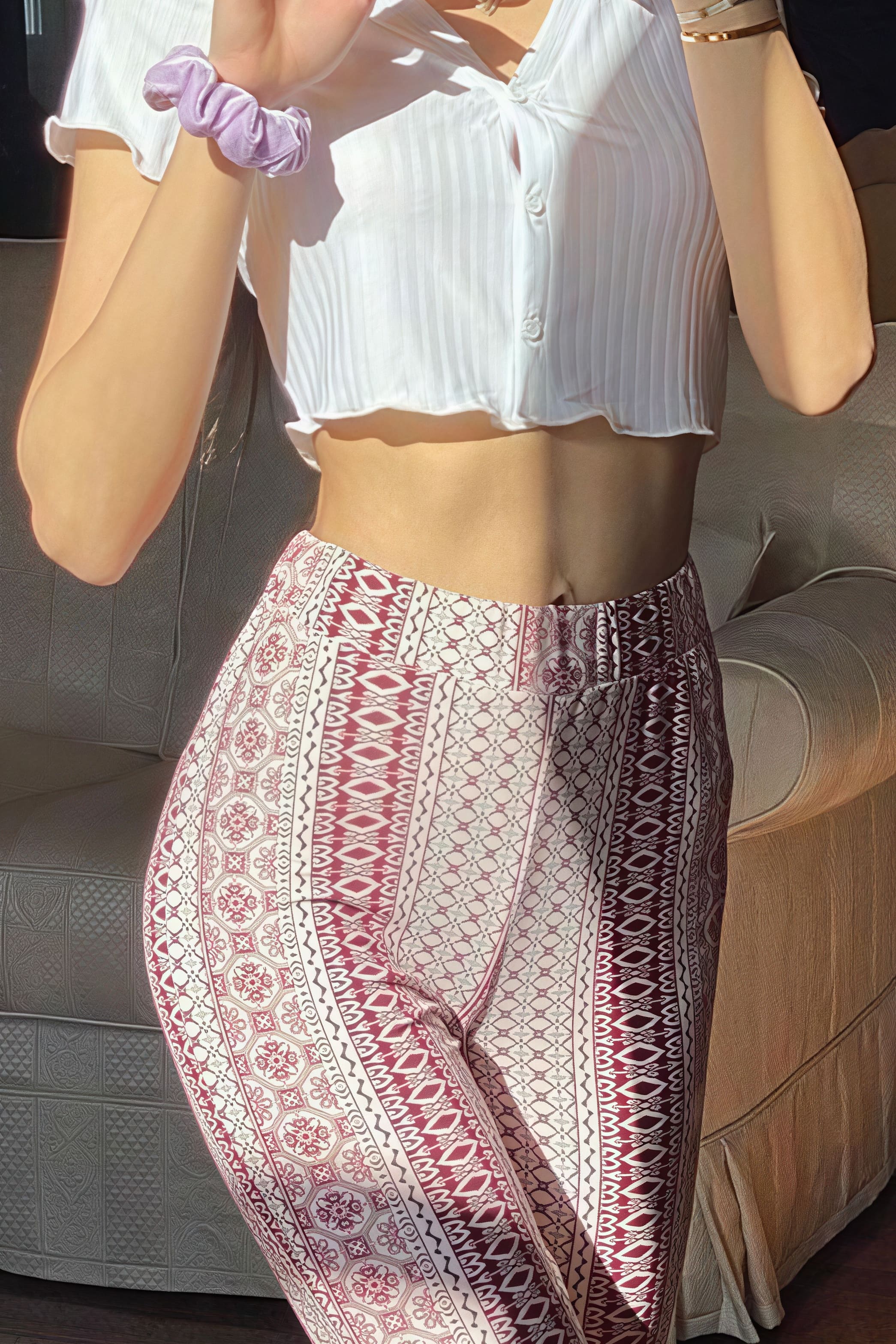 Vacation High Waist Printed Flare Pants image 4