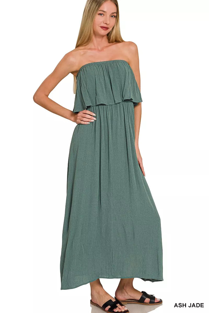Vera Maxi Dress detail view styled for Avrienne