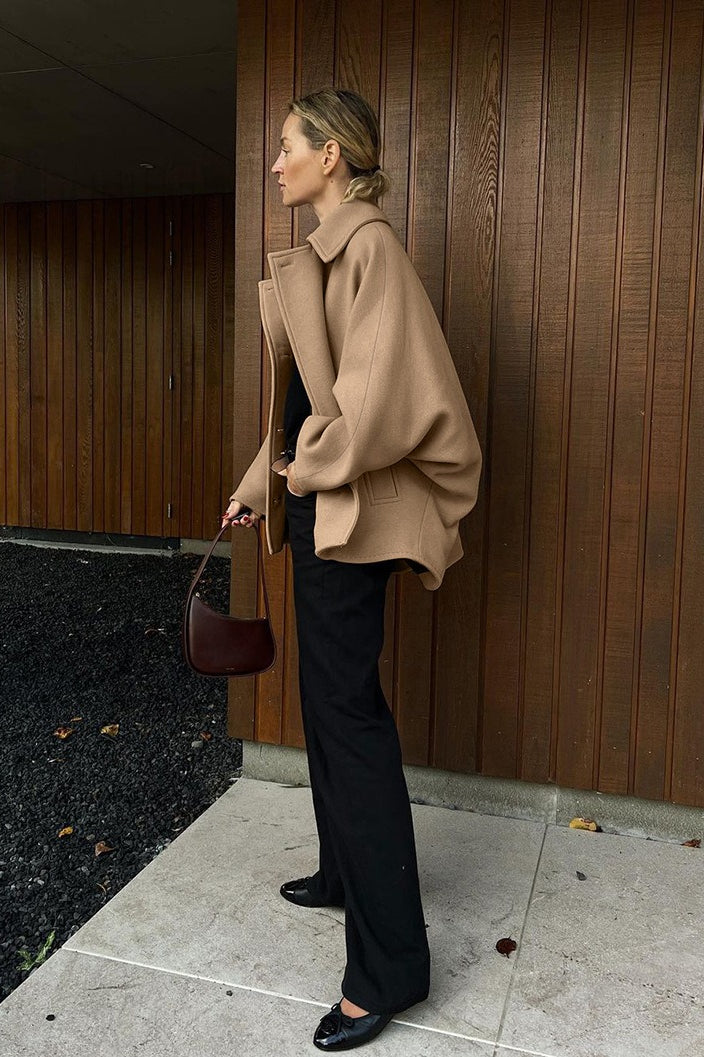 Batwing Sleeve Wool Blend Coat image 12