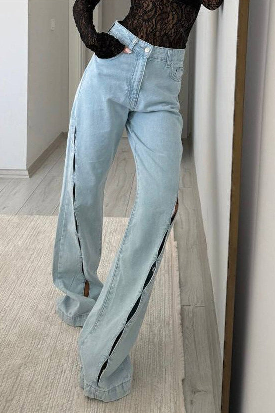 Vintage Distressed Cutout Straight Jeans image 1