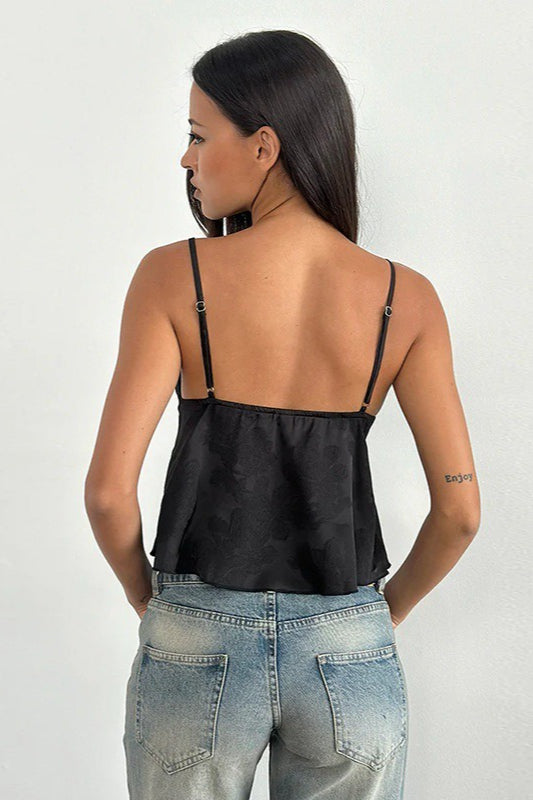 Minimal Deep V Solid Floral Jacquard Cami Top image 6