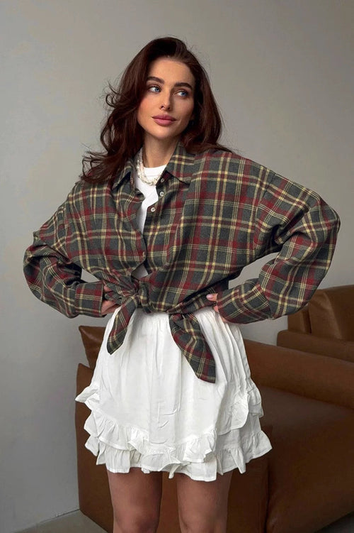 American Style Plaid Mid-Length Blouse image 1