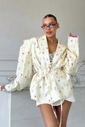 Long Sleeve Printed Waist Tie Blazer image 1