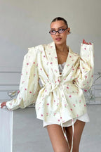 Long Sleeve Printed Waist Tie Blazer image 1