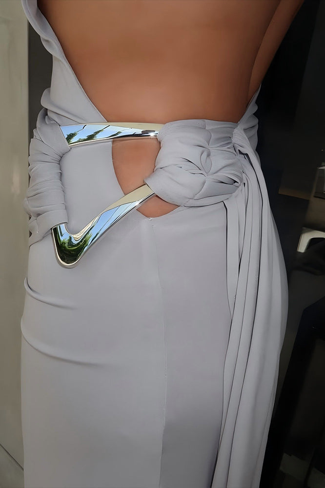 Metal Accent One-Shoulder Bodycon Maxi Dress image 6
