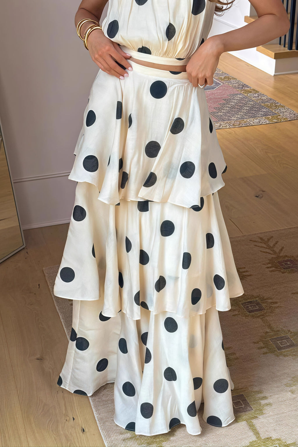 Polka Dot Halter Sleeveless Top Tiered Skirt Set image 2
