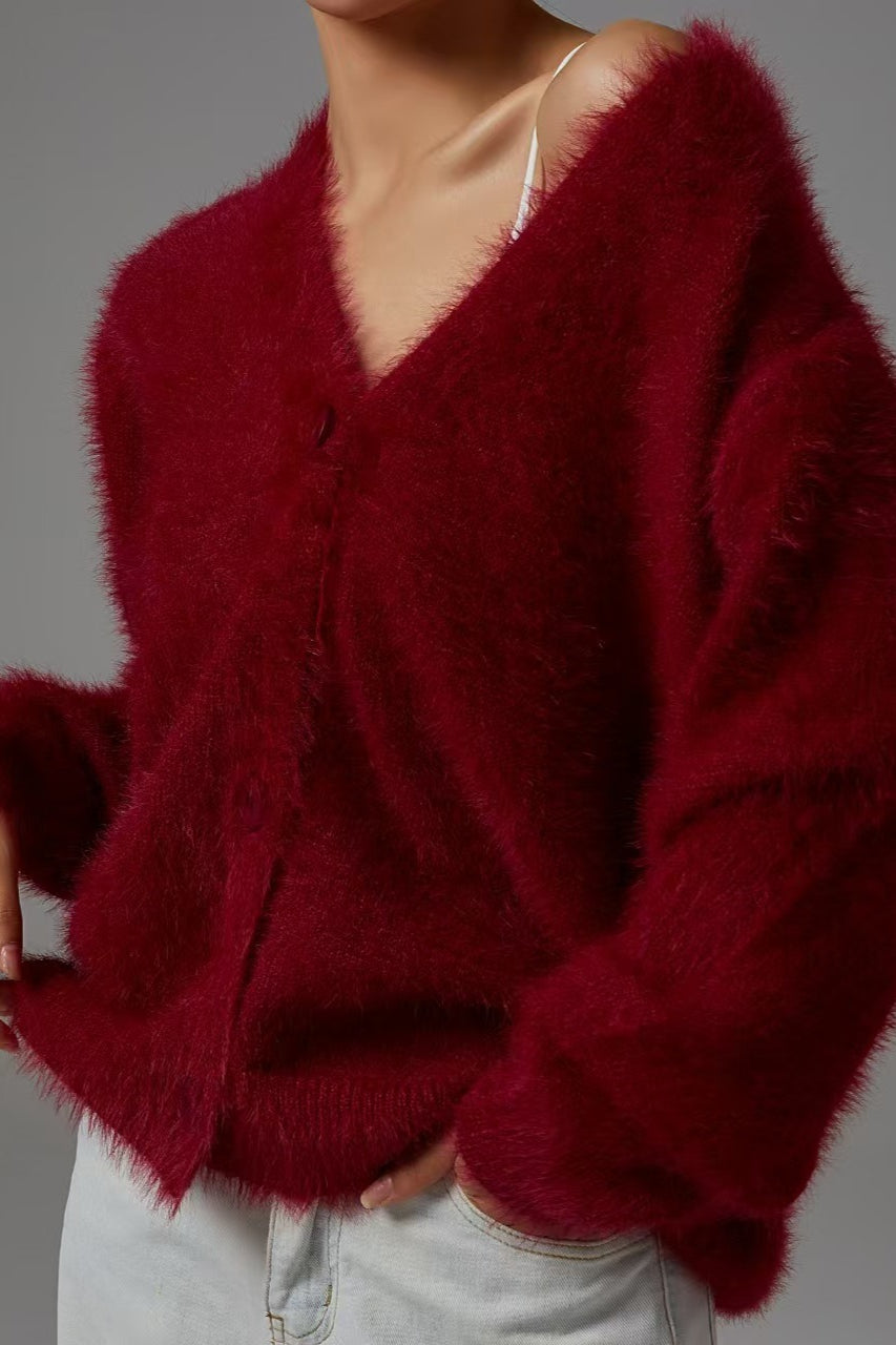 Faux Fur Blend V-Neck Cardigan image 7