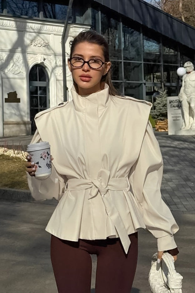 Tie-Waist Collared Long-Sleeve Loose Trench Coat image 11