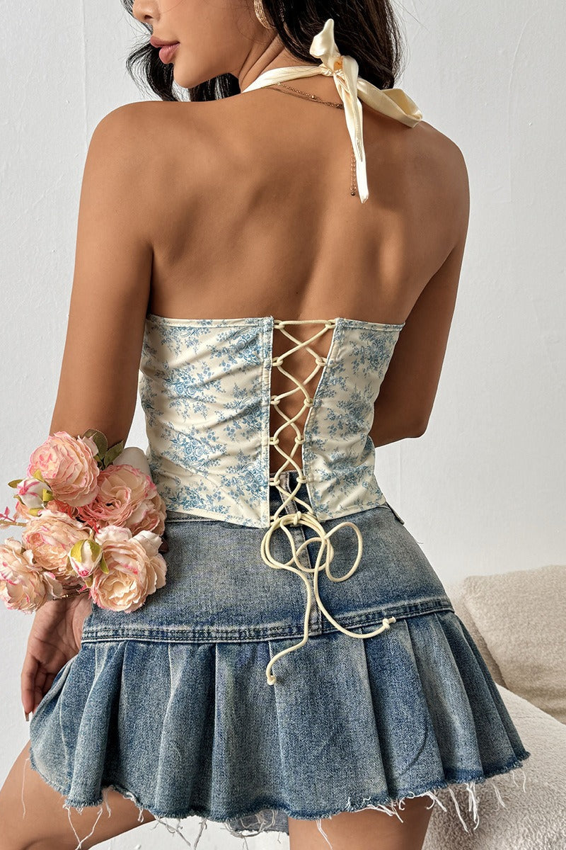 Sexy Ruffle Print Halter Bustier  Halter Top image 5