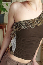 Contrast Tie Strap Leopard Crop Top image 2
