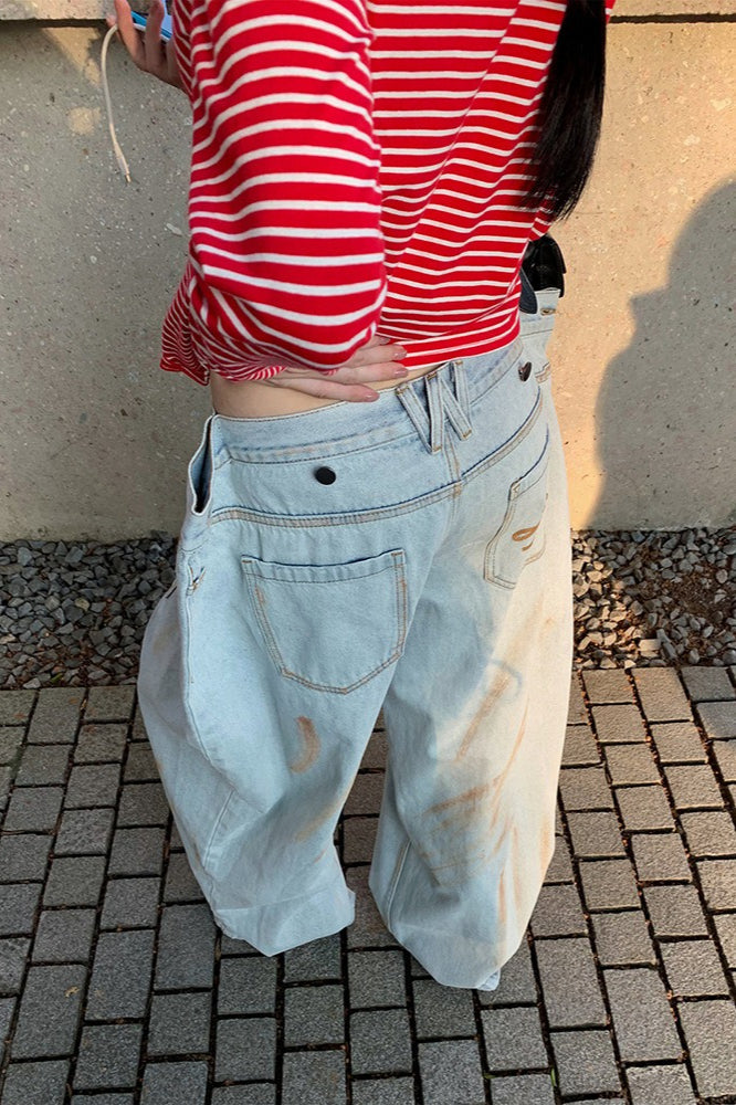 Distressed Ruched Wide Leg Designer Pocket Jeans image 4