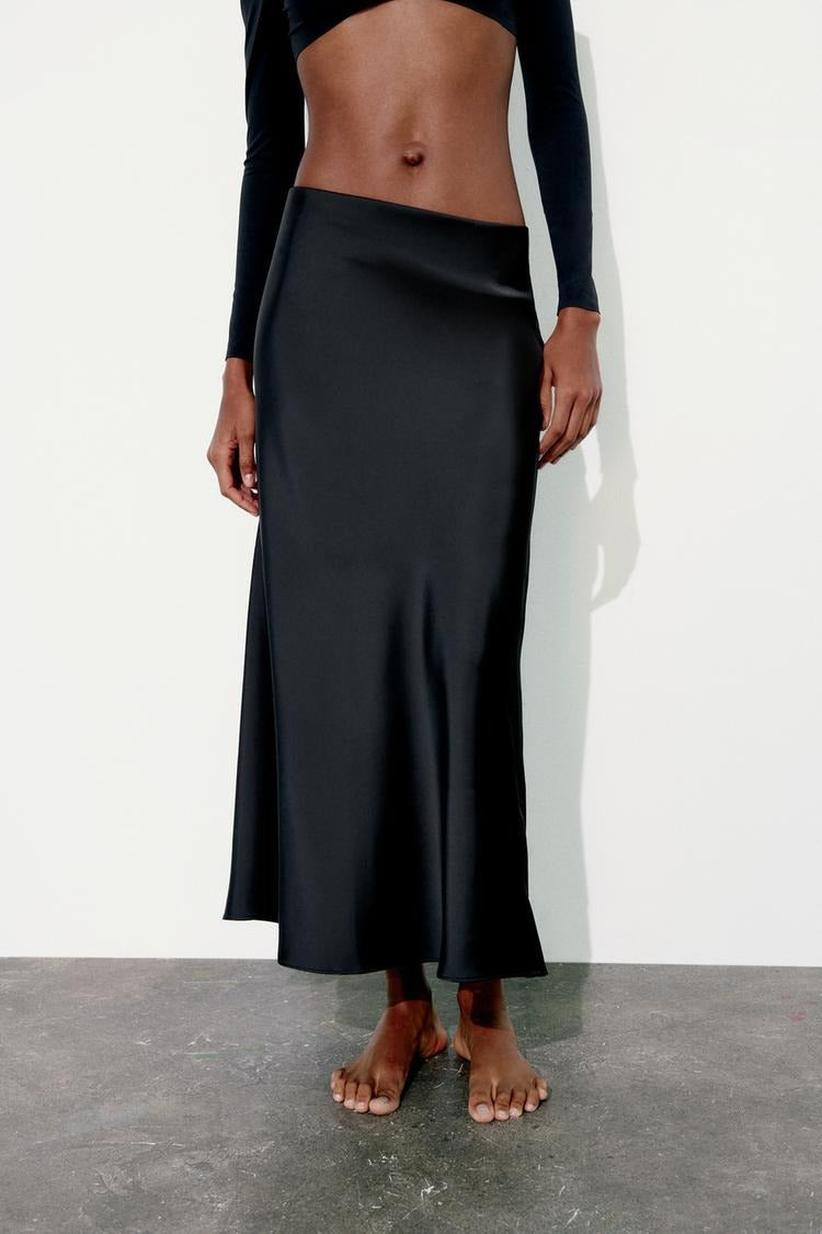 Slim High Waist Satin Texture Straight Midi Skirt image 8