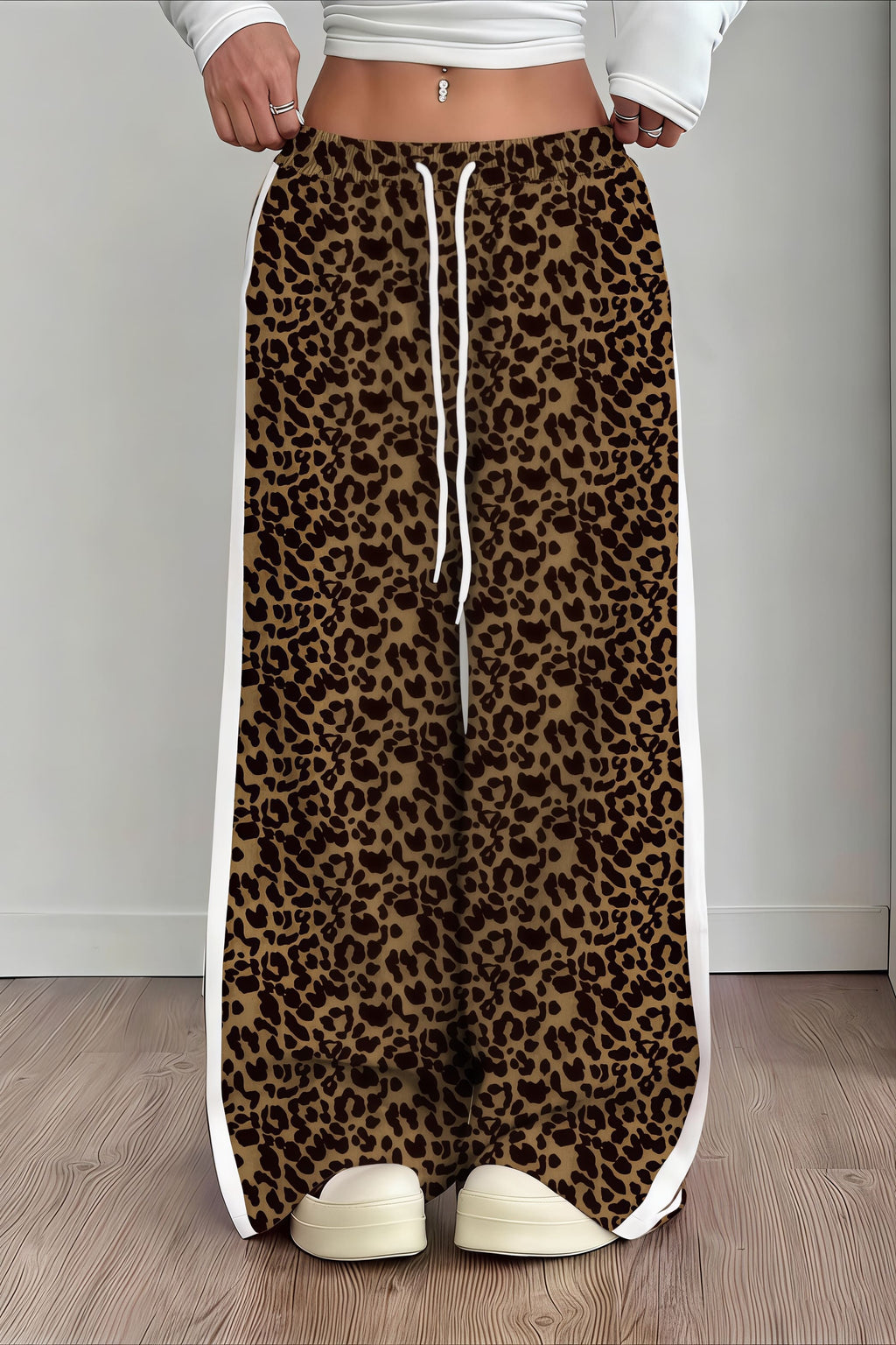 Leopard Print Spliced Casual Pants image 9