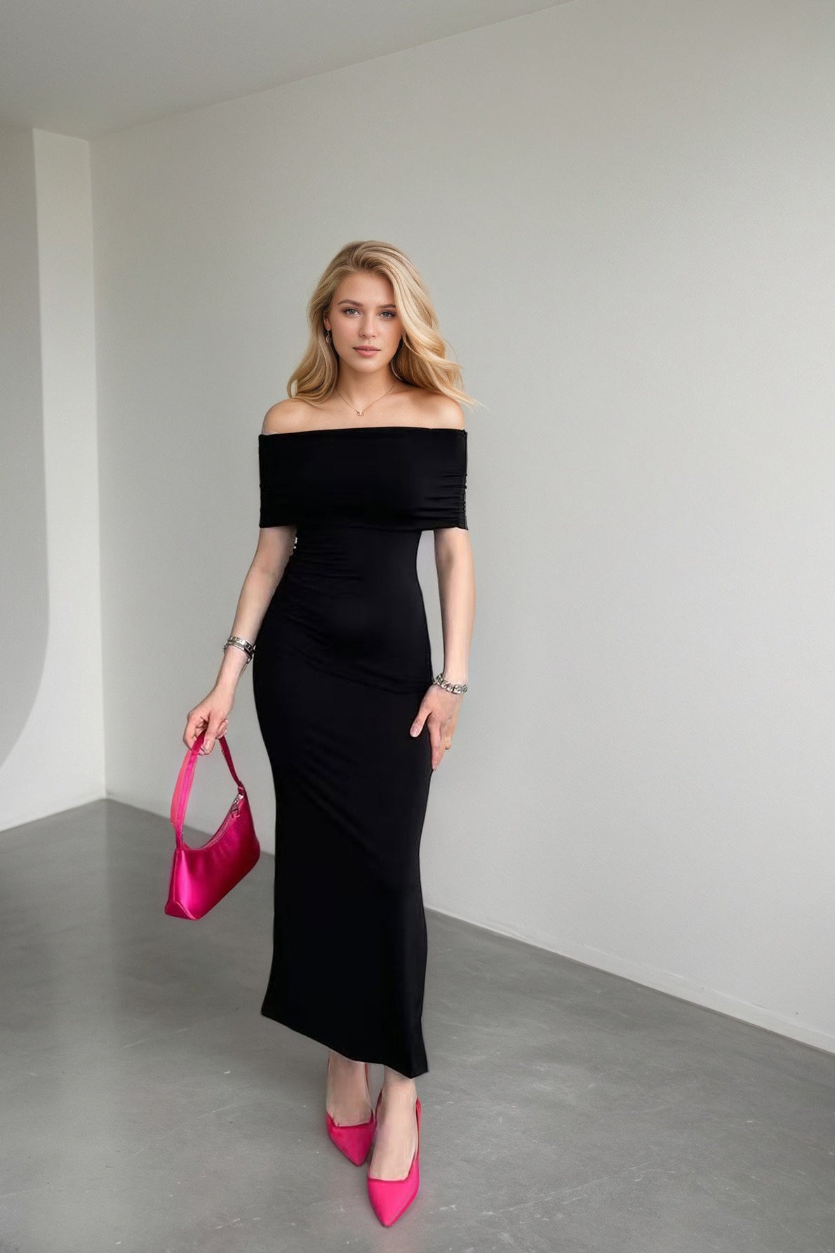 High Waist Off Shoulder Slit Formal Dress image 3