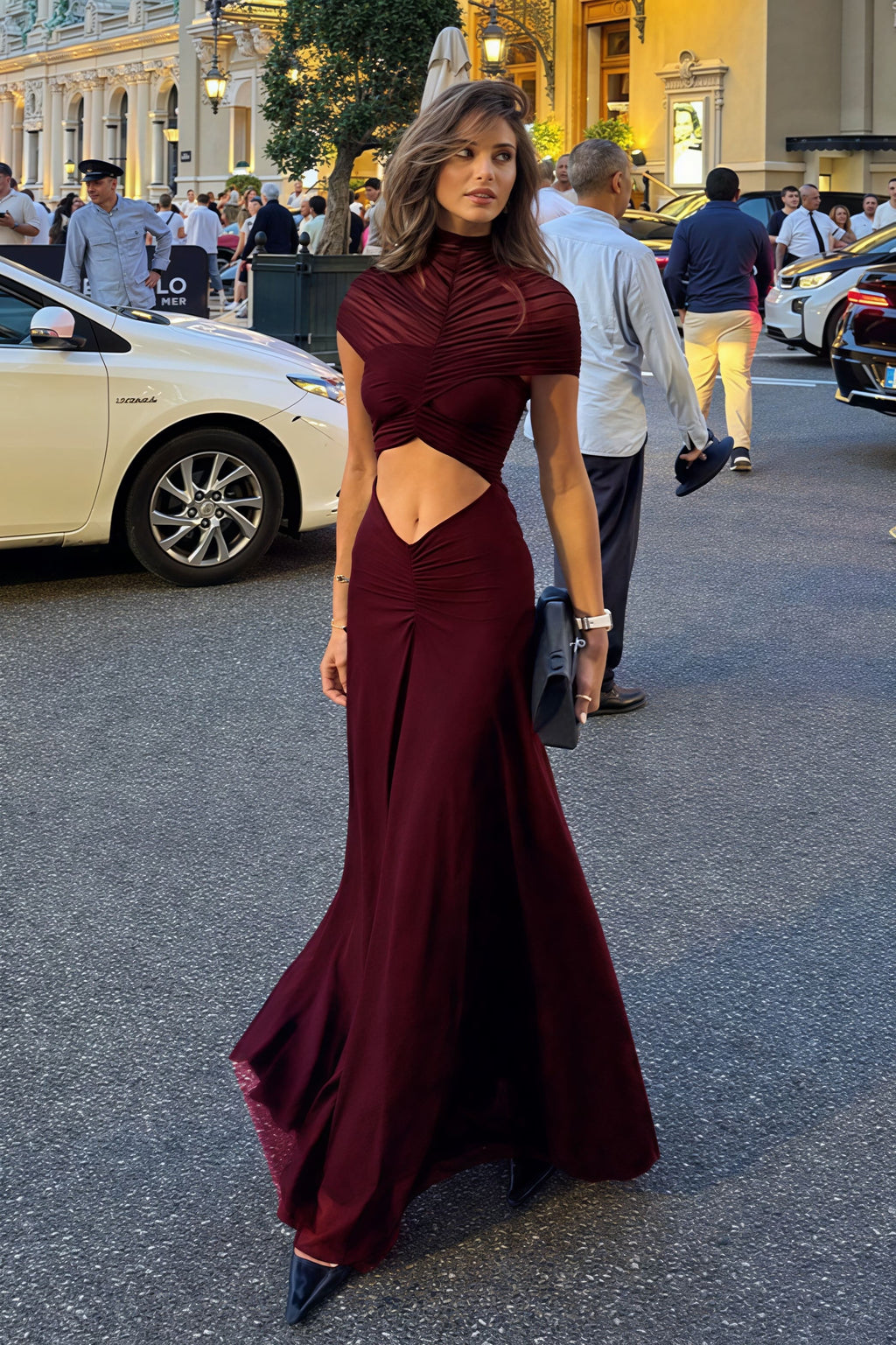 Open Back Cut Out Crop Top Flared Maxi Dress image 3