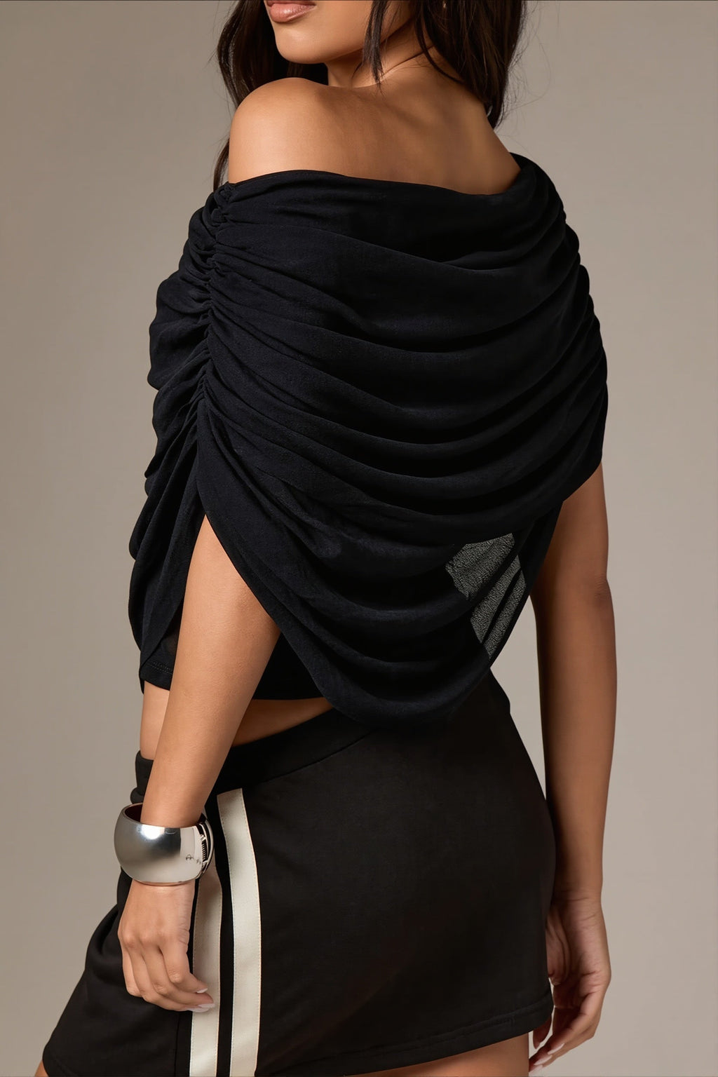 Solid Ruched Cape Loose Blouse image 15