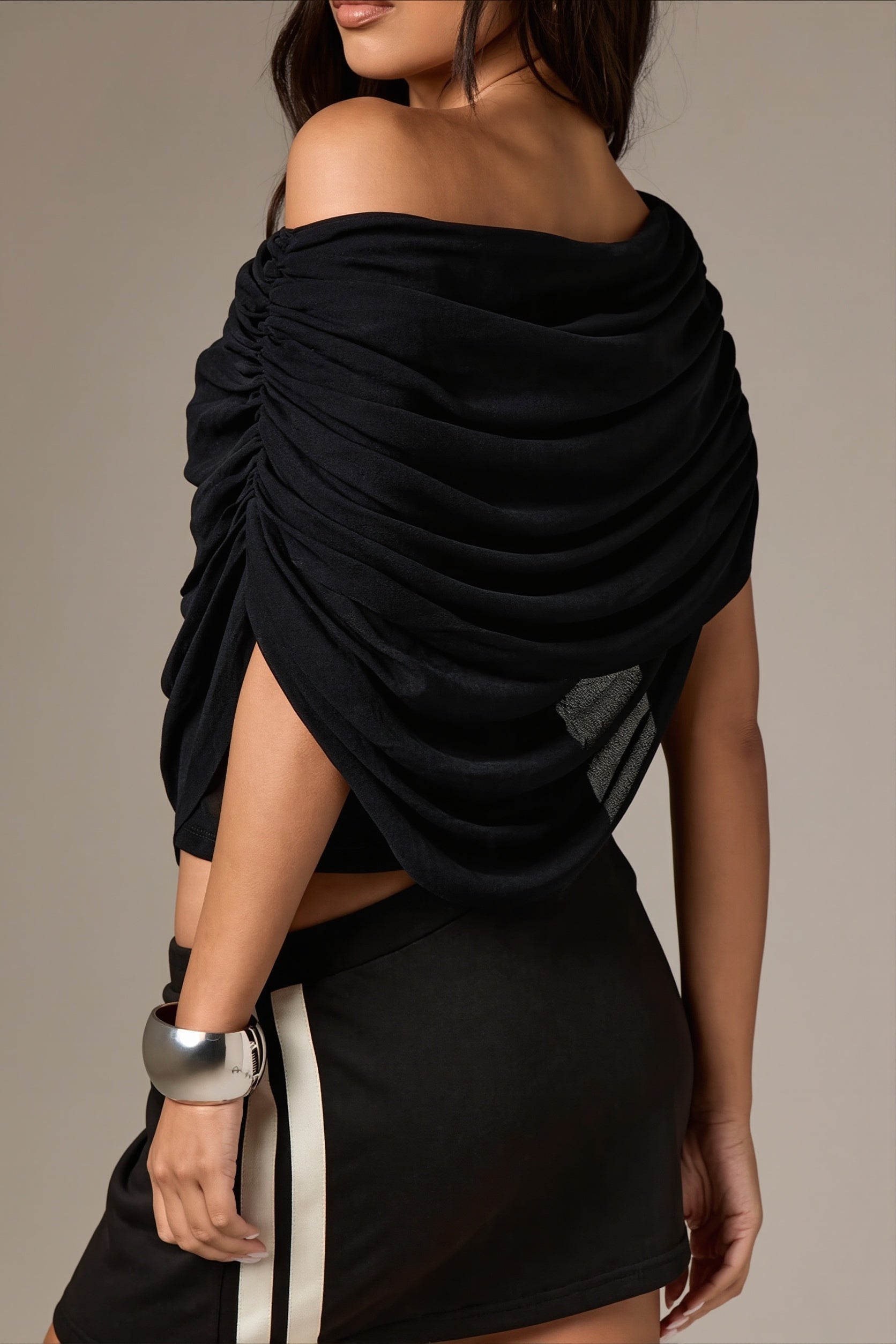 Solid Ruched Cape Loose Blouse image 15