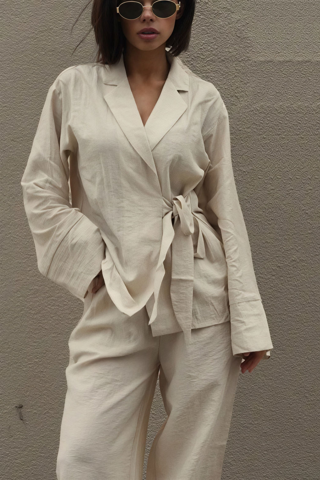 Tie Front Cardigan Loose Pants Two Piece Set image 3
