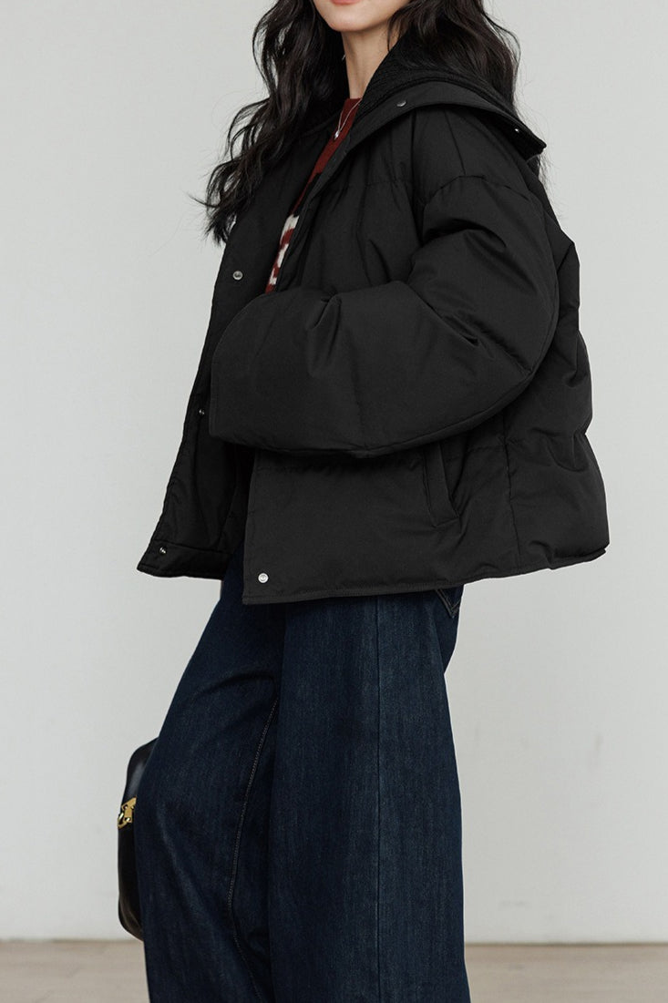 Knit Collar White Duck Down Puffer Jacket image 15