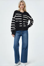 Crew Neck Striped Button Pocket Knit Cardigan image 6