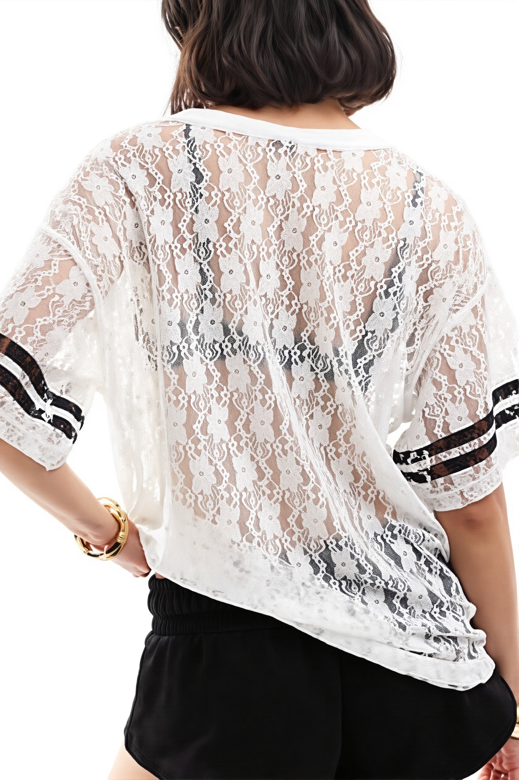 Lace Hollow Out Loose Street T-shirt image 3