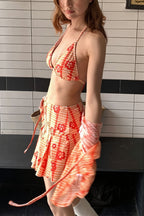 Fresh Orange Plaid Floral Bikini Set image 3