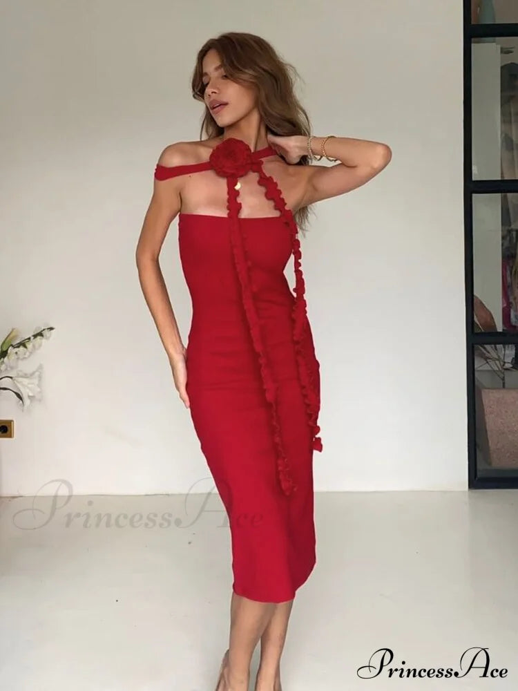 Bianca Bodycon Midi Dresses Graceful with Ruched and Rose Detail image 6