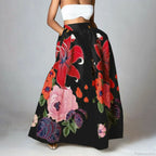 Big Flower Printed A-Line High Waist Long Maxi Skirt image 2