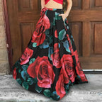 Big Flower Printed A-Line High Waist Long Maxi Skirt image 4