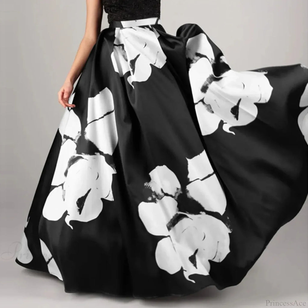 Big Flower Printed A-Line High Waist Long Maxi Skirt image 5