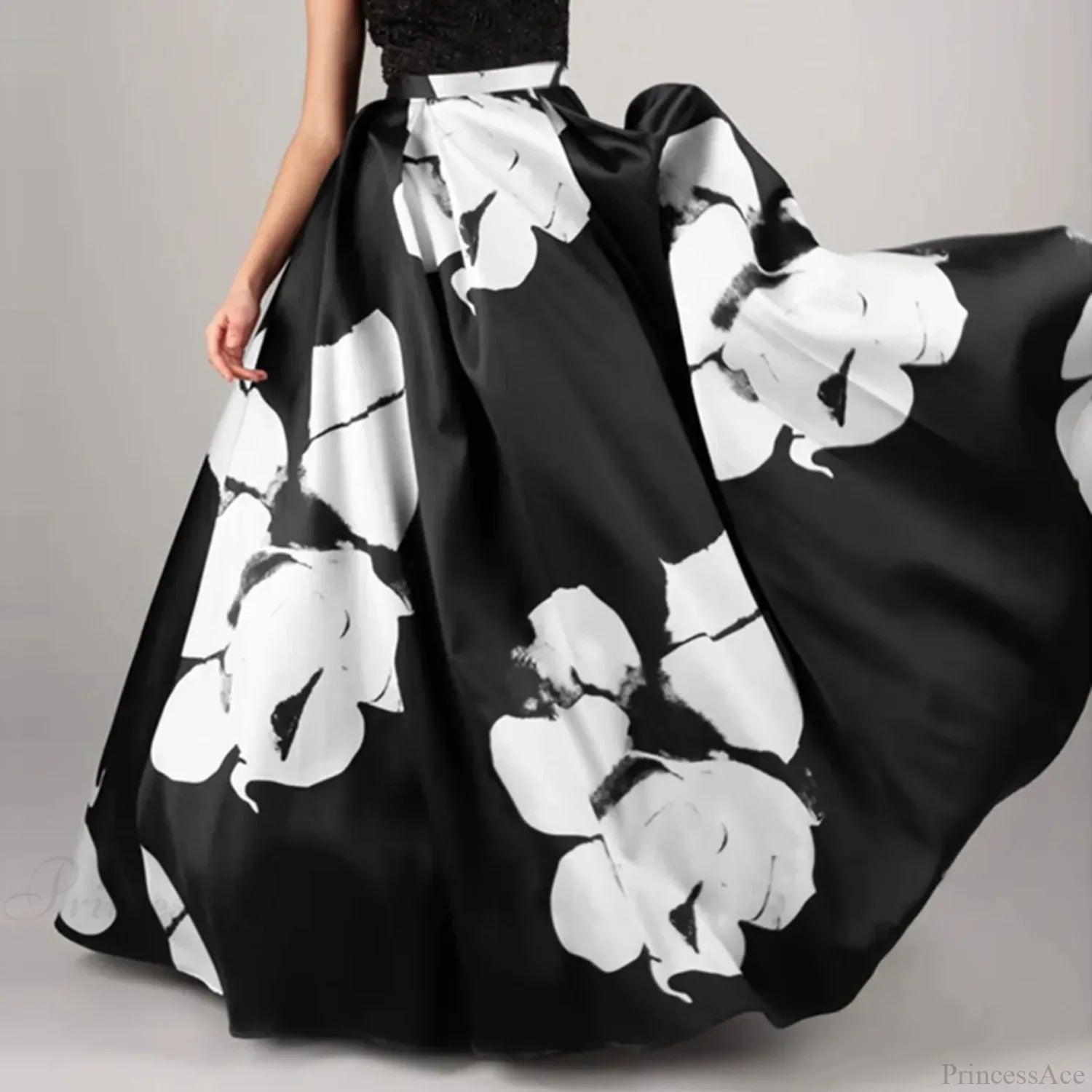 Big Flower Printed A-Line High Waist Long Maxi Skirt image 5