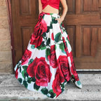 Big Flower Printed A-Line High Waist Long Maxi Skirt image 6