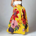 Big Flower Printed A-Line High Waist Long Maxi Skirt image 3