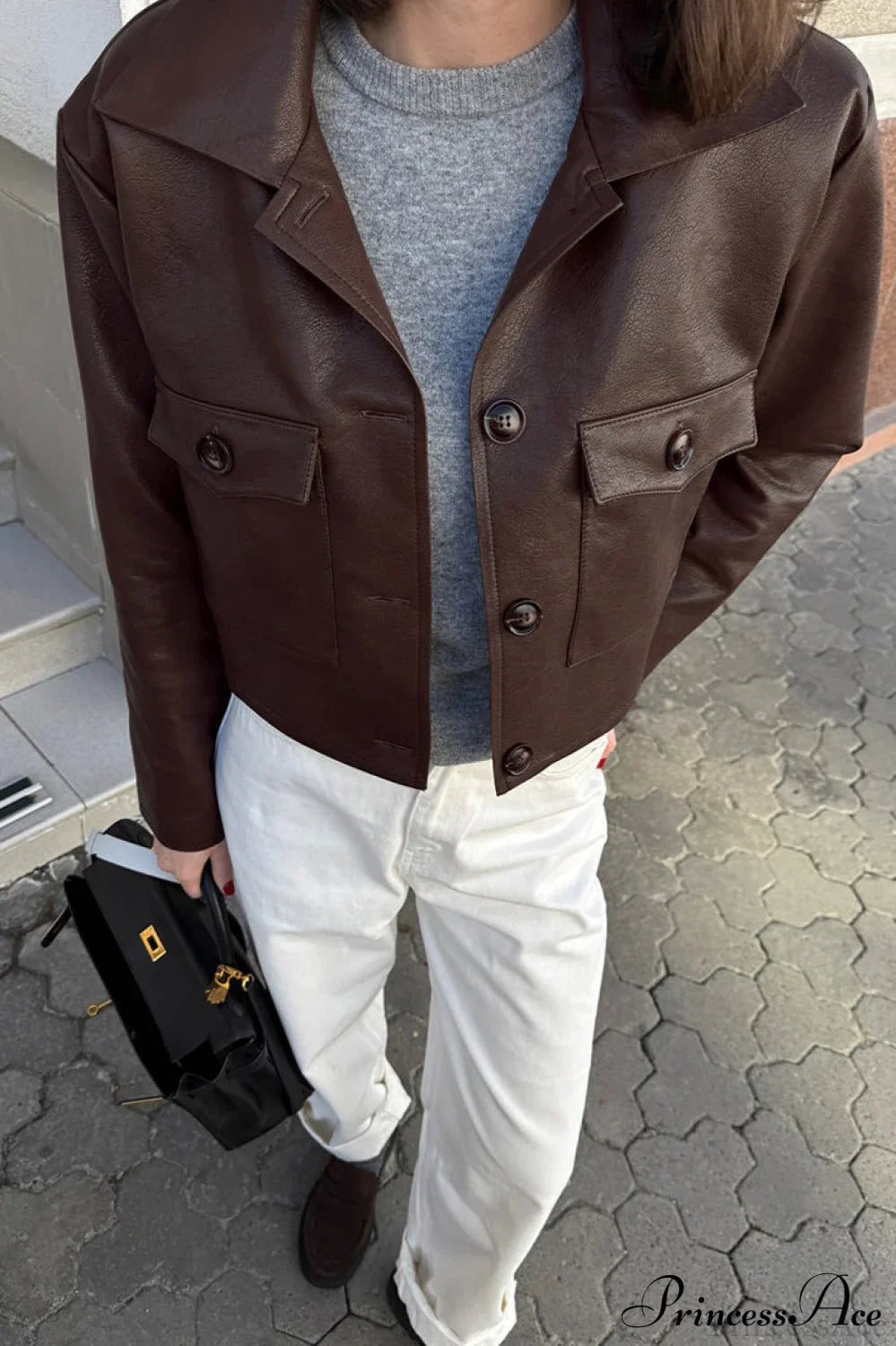 Biker Leather Collared Slim Coat image 3