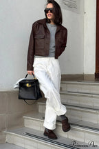 Biker Leather Collared Slim Coat image 4