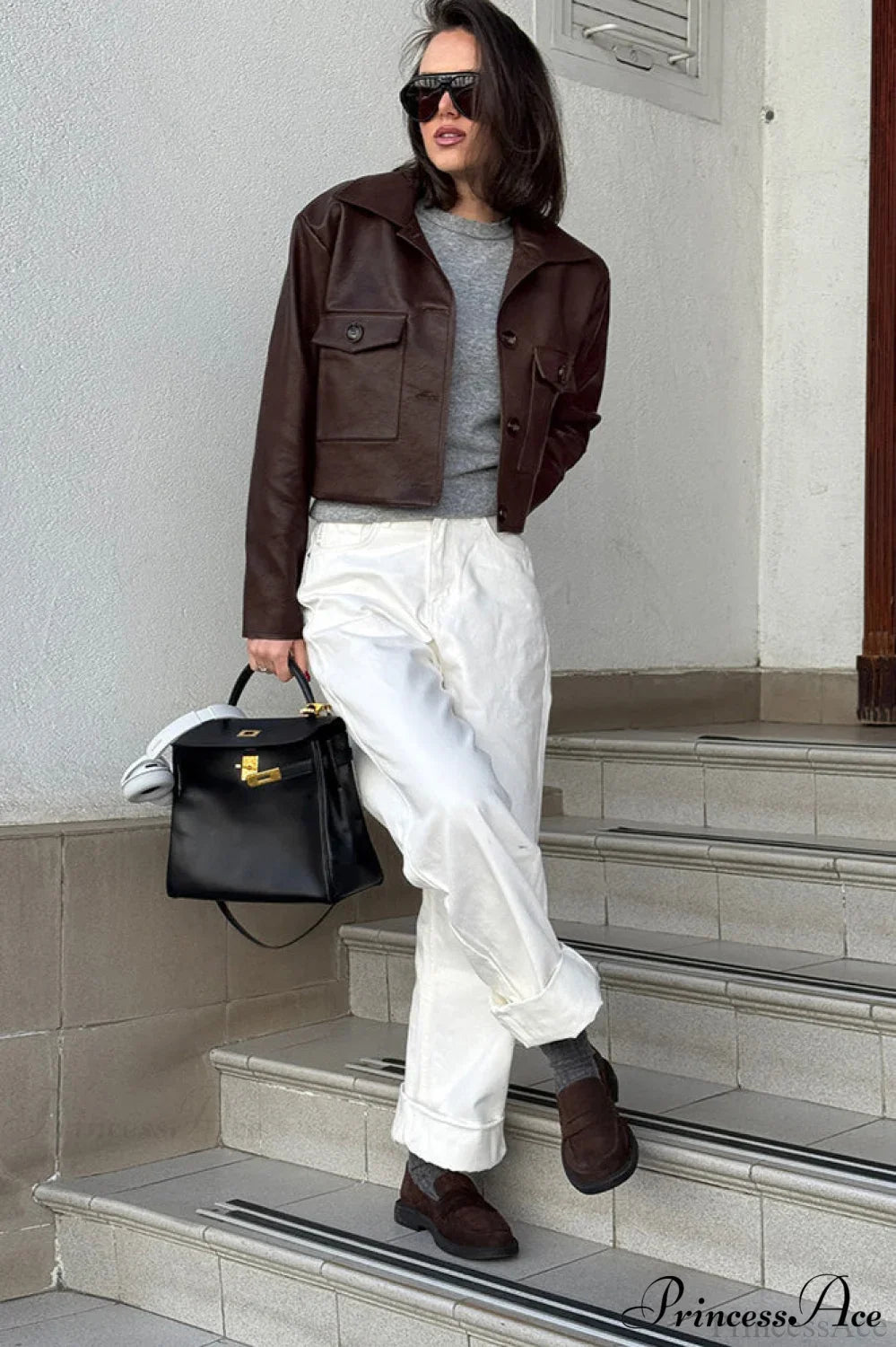Biker Leather Collared Slim Coat image 4