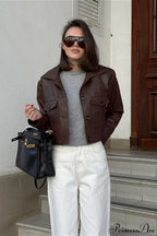 Biker Leather Collared Slim Coat image 2