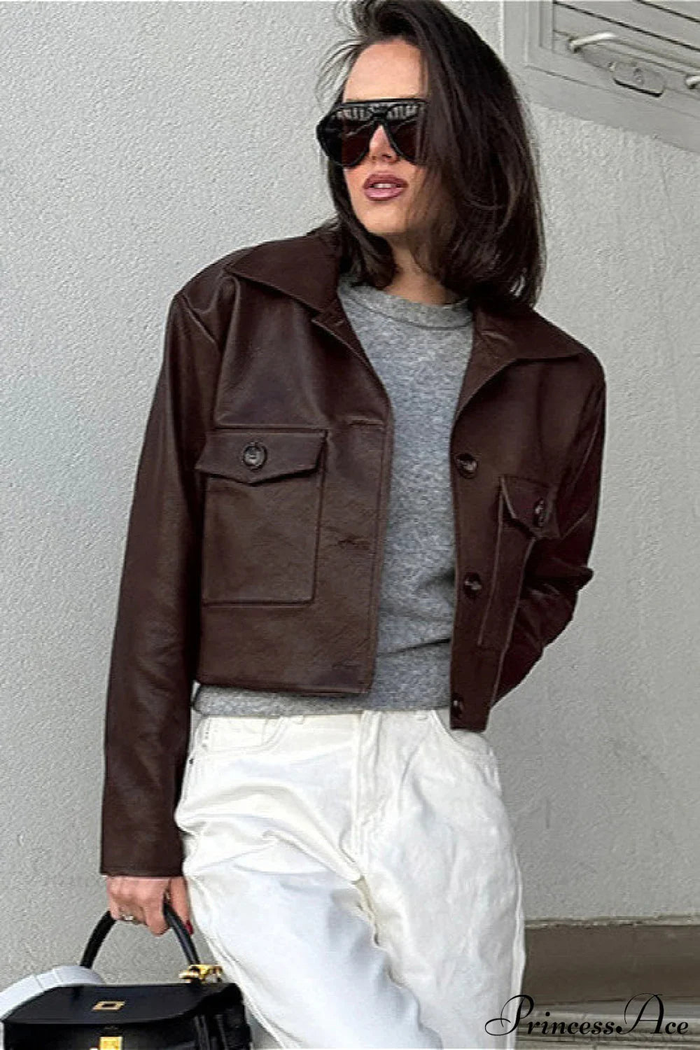 Biker Leather Collared Slim Coat image 1