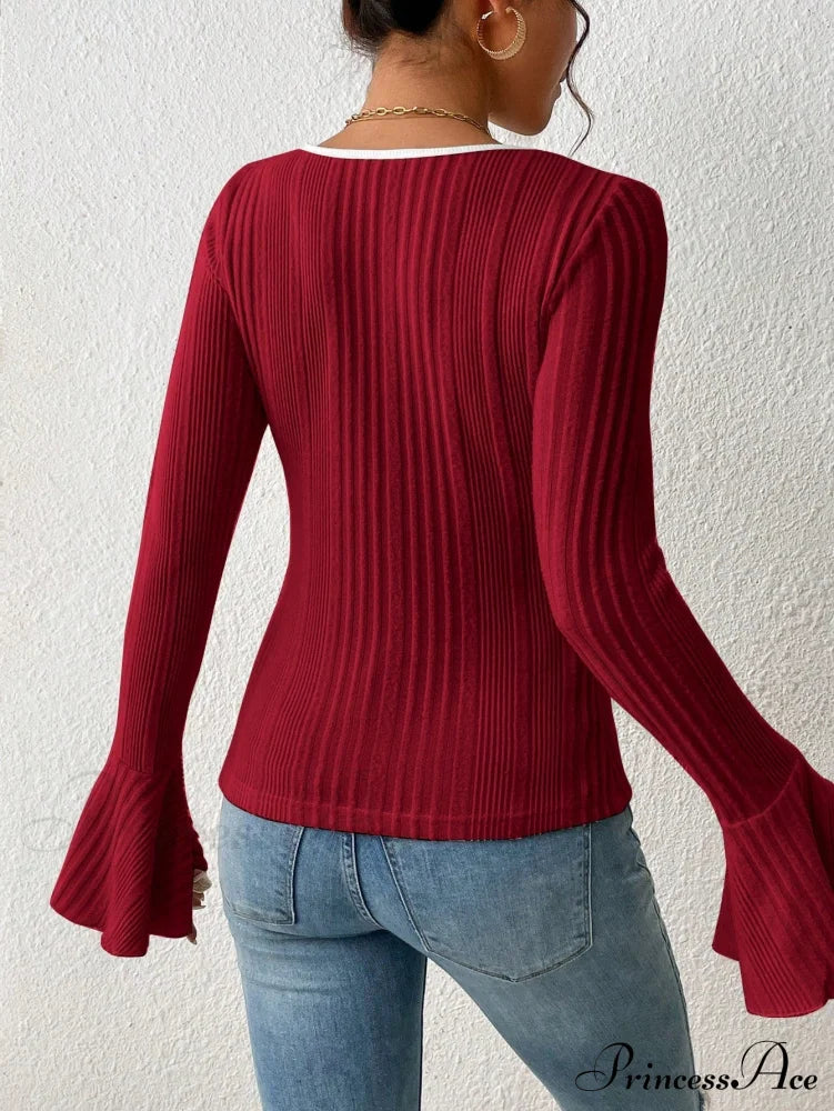 Binding Flounce Sleeve Scoop Neck Tee image 2