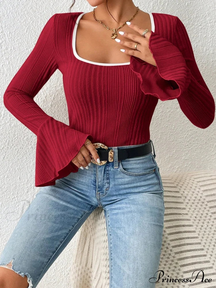 Binding Flounce Sleeve Scoop Neck Tee image 5